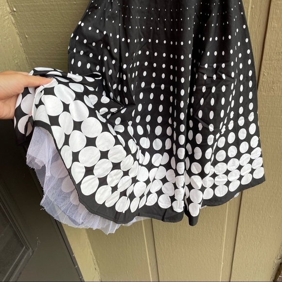 Strapless black and white polkadot circle skirt dress | Ruby rox 3 - Picture 2 of 7